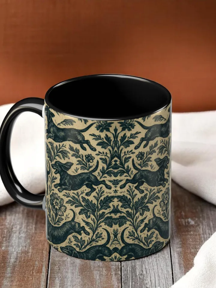 Dachshund French Toile de Jouy Ceramic Mug, Toile Coffee Cup for Doxie Mom, Sausage Dog Lover Gifts, Dog Tea Drinkware, Gift For Dog Lovers