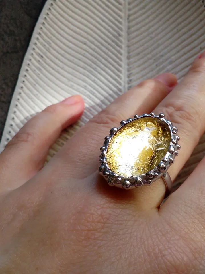 Glass ring, large oval ring, simple stained glass, tin soldered ring, stained glass ring, sparkling ring, shiny ring