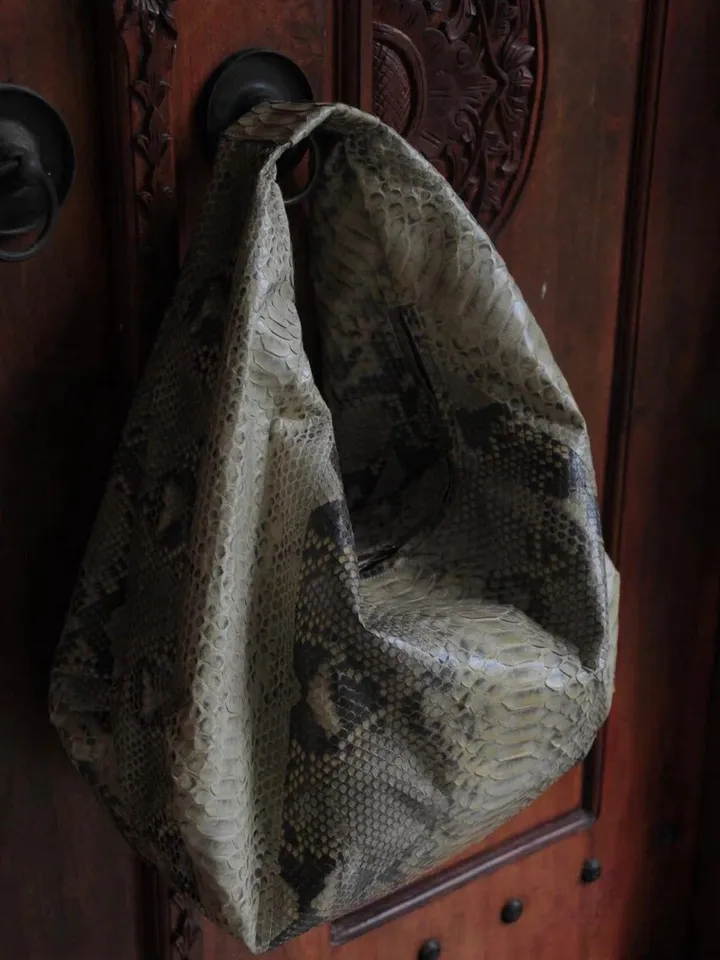 Big Soft Hobo Classy Sport Woman Bag | Purse Genuine Python Skin | Python Skin Products | Beige Big Elegant Leather Designer Soft Bag Snake