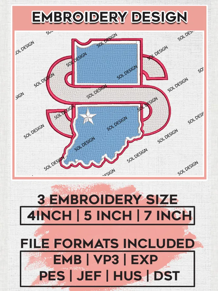 Indiana State Sycamores College Football Team Map Logo embroidery designs, NCAA Indiana State Sycamores Logo Machine embroidery files, NCAA Team Logo embroidery designs, NCAA Game Day Machine embroidery designs, Digital Download