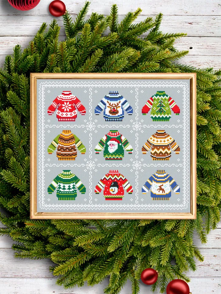 Ugly Christmas sweater cross stitch pattern download PDF Christmas ornament cross stitch chart, Small cute sweater, Holiday pattern PDF #N91