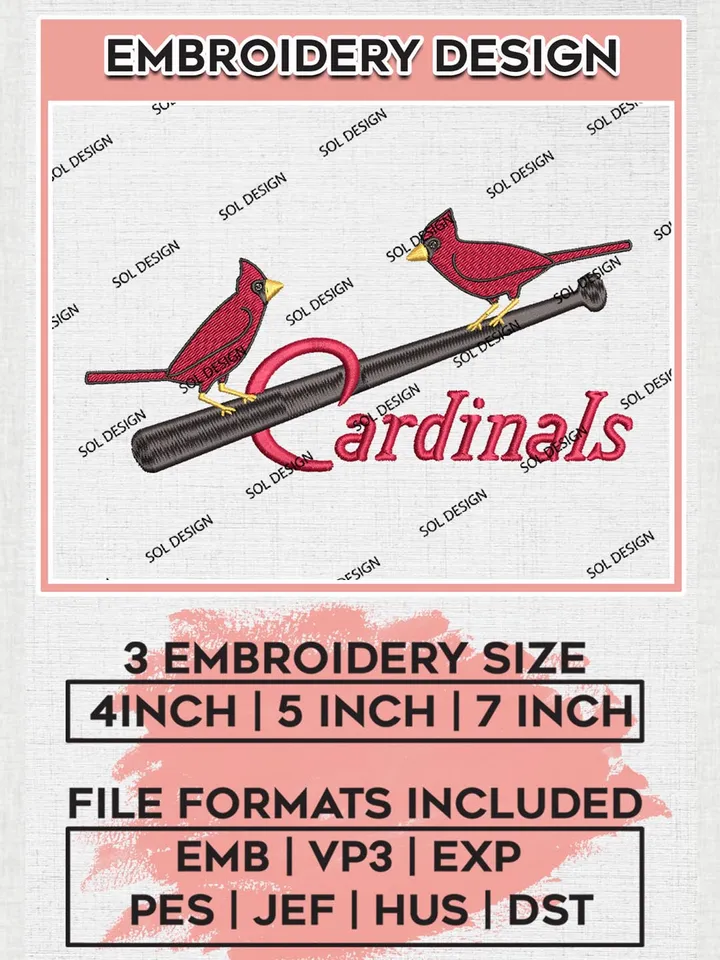 St. Louis Cardinals Logo Embroidery Files, MLB St. Louis Cardinals Team Embroidery, MLB Teams, 3 sizes, MLB Machine embroidery designs, Digital Download