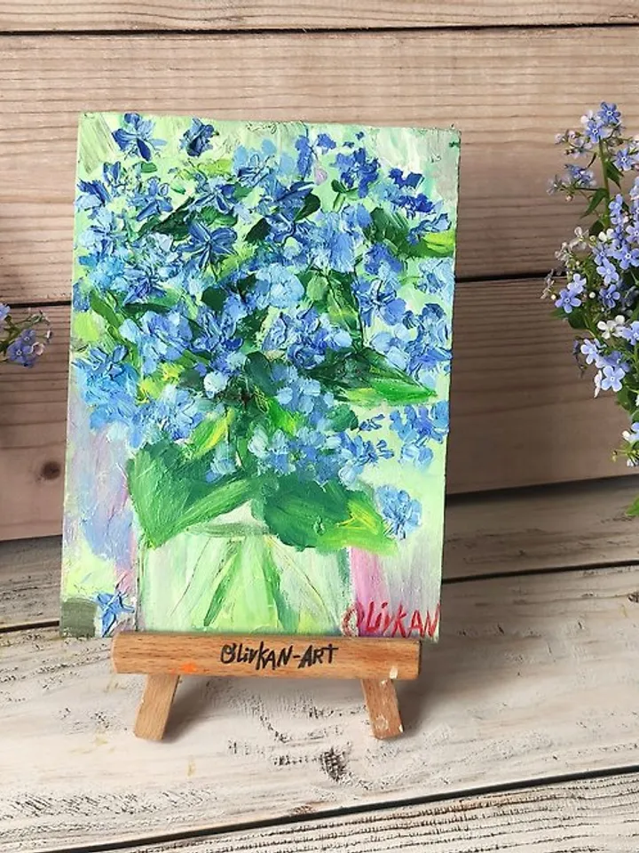 Forget me nots Painting Bluebonnet Original Oil Art Floral Artwork