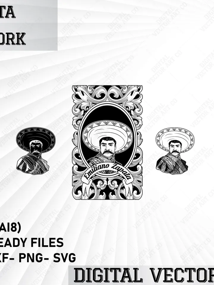 Zapata-Inspired Ornamental Vector Art - Mexican Revolution Style for Laser Cutting, Metal Wall Decor, Wood Carving SVG/PNG/DXF/Ai