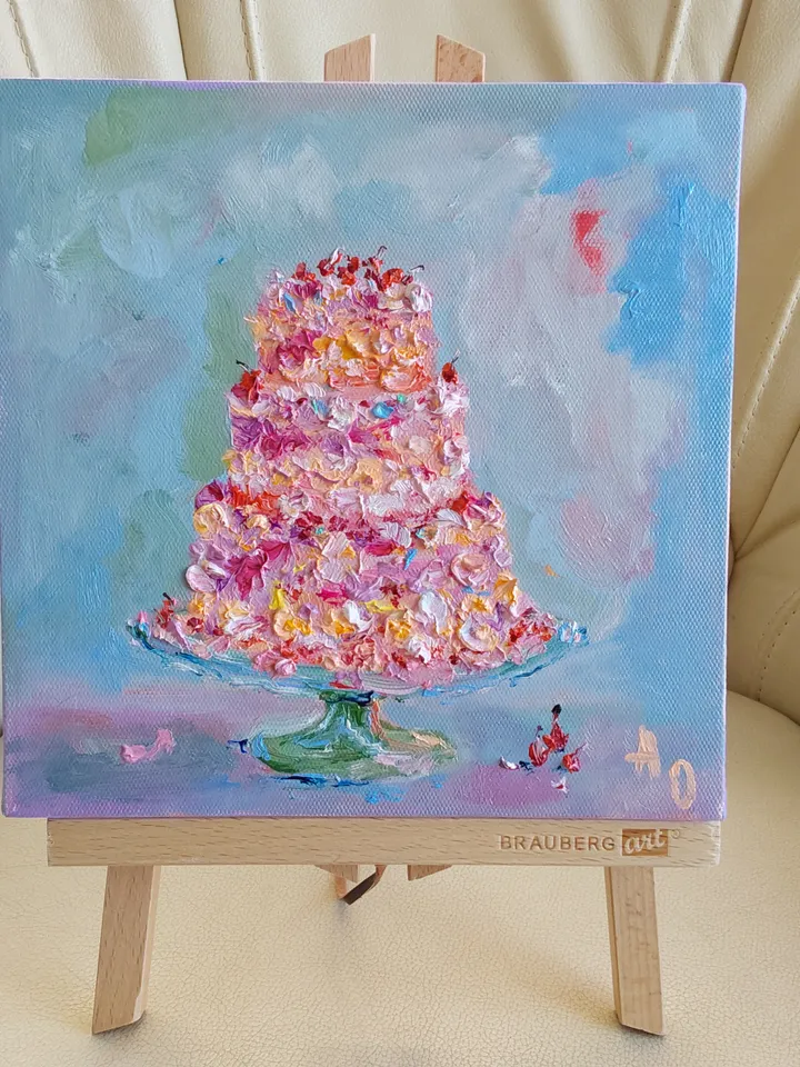 Oil painting on canvas 20x20cm (8x8 inches) "Birthday Cake"