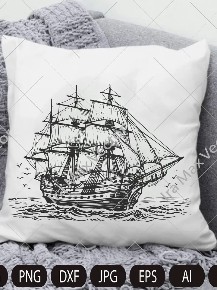 Pirate Ship SVG, Frigate, Pirate SVG, Pirate Ship Silhouette SVG, Ship detailed svg, Sailboat svg, Pirate Ship Captain svg, Cut File Cricut