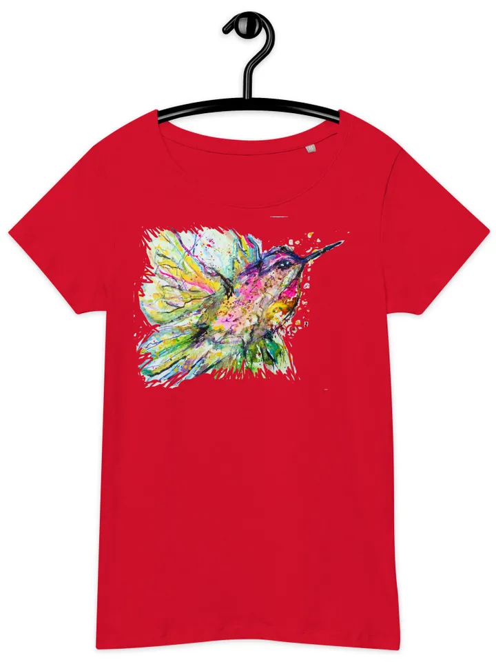 Hummingbirds Women’s basic organic t-shirt made with my original watercolour painting,birds t shirt gifts,unique artistic t shirts.