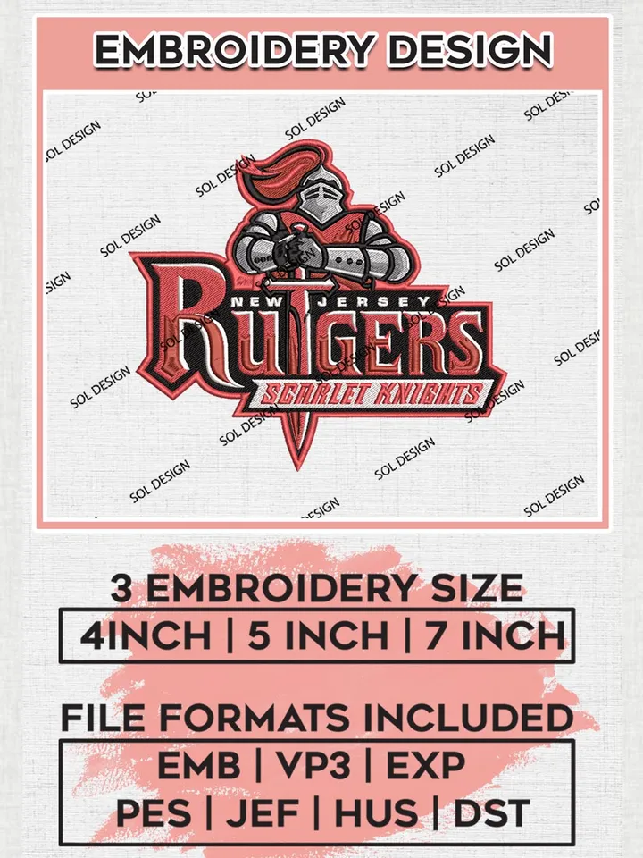 NCAA New Jersey Rutgers Team Logo Machine Embroidery Design, NCAA Rutgers Scarlet Knights Team Design Design files, NCAA Team Embroidery Designs, NCAA Machine Embroidery Designs, Digital Download