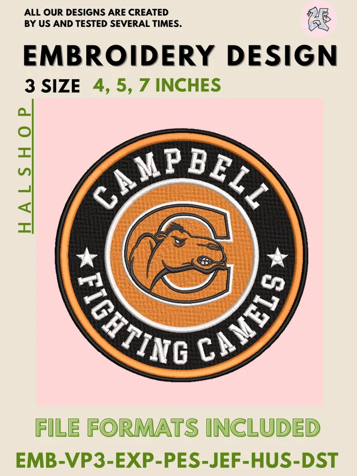 NCAA Campbell Fighting Camels Logo Embroidery Design, College Team Machine Embroidery Files, Digital Download