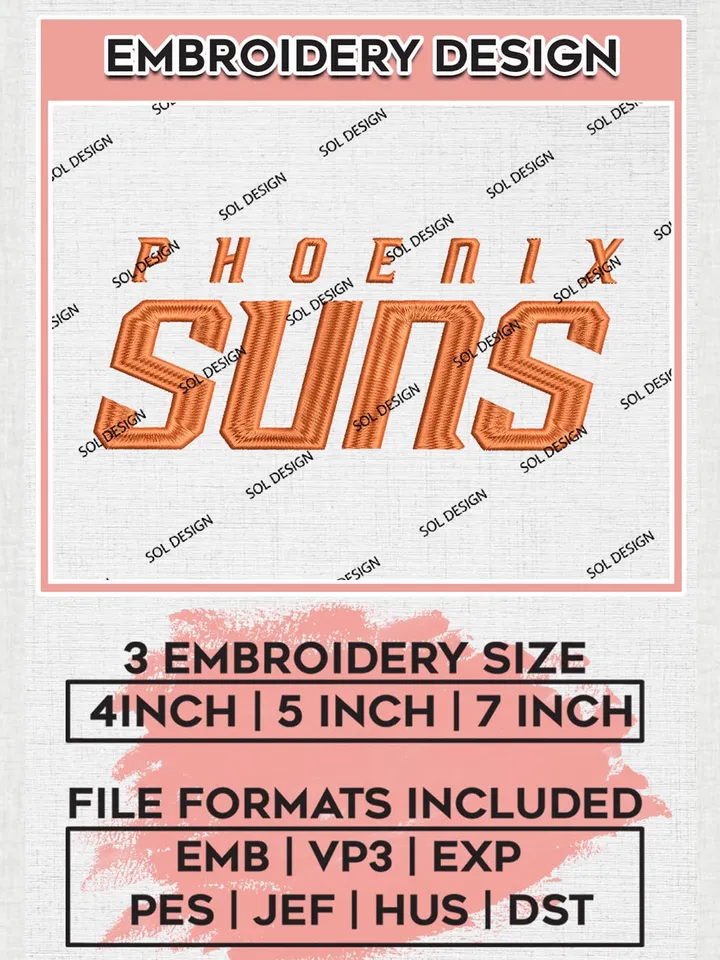 NBA Phoenix Suns Wordmark Logo Machine Embroidery Designs, Phoenix Suns Embroidery Design Files, NBA Logo Machine Embroidery, NBA Embroidery Design, Digital Download