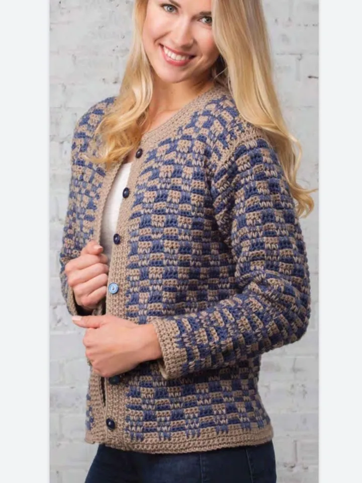 Cardigan pattern, cardigan crochet pattern pdf, women ladies plaid jacket crochet pattern instant download