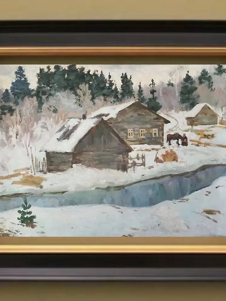 Farm House Painting Original Art Canvas Art Landscape Winter 微型油画