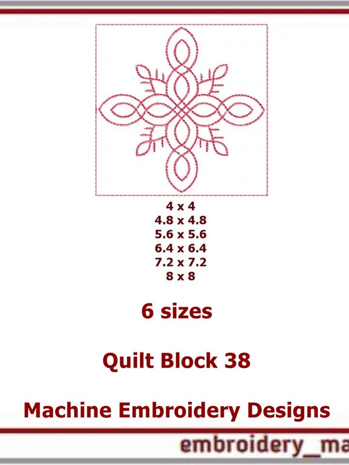 Quilt Block 38 Quilting with floral plant patterns Machine Embroidery Designs