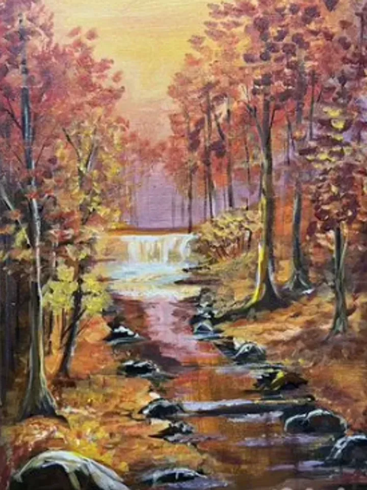 Painting on canvas “Golden Autumn”, acrylic, size 30 x 40cm.