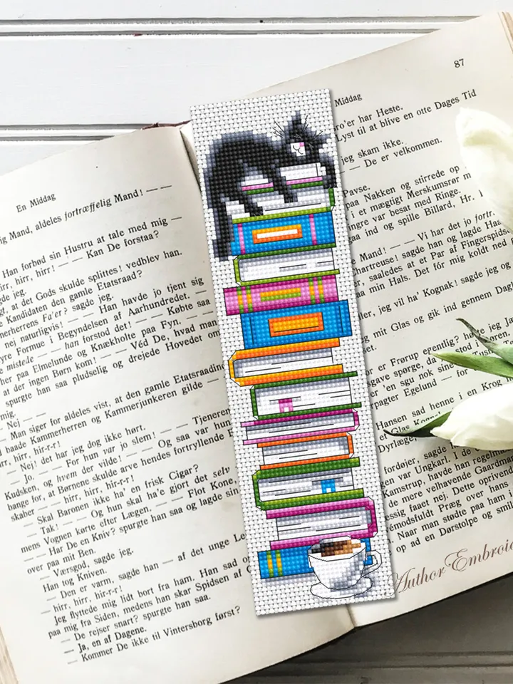 Funny bookmark cross stitch pattern PDF download Black cat cross stitch chart, Handmade bookmark pattern digital PDF, Book accessories #B335