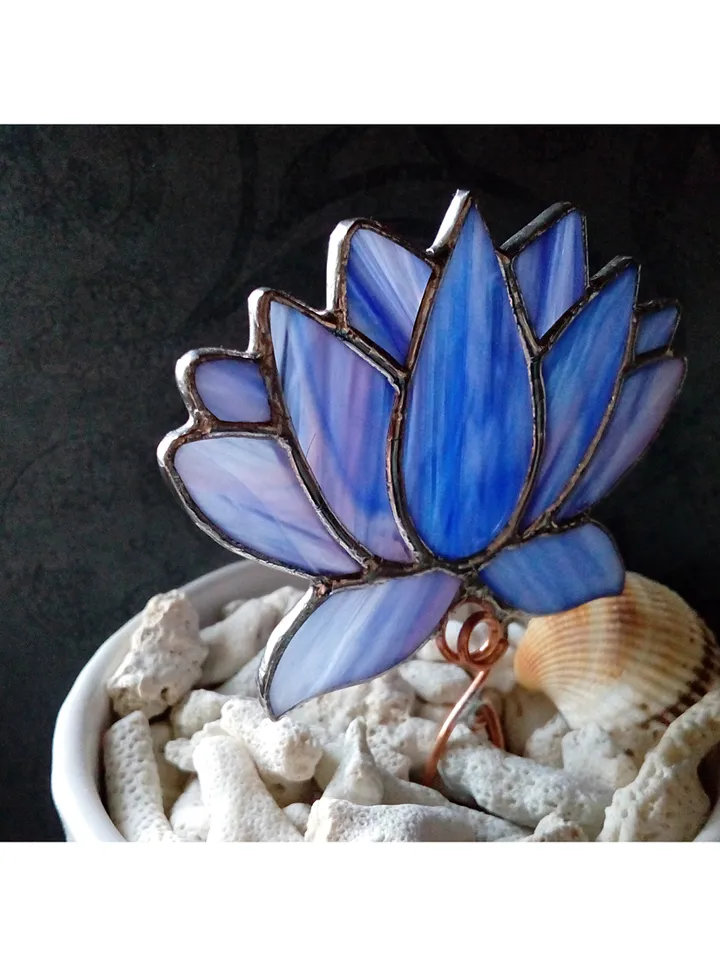 Flower suncatcher, Lotos, Purple lotos flower, nature Stained glass, Stained glass flower, Garden art, Glass Lilie