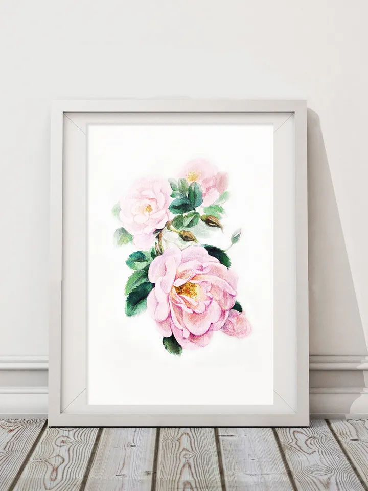 Pale pink roses Watercolor Printable File Digital Download Jpeg Art Wall Print