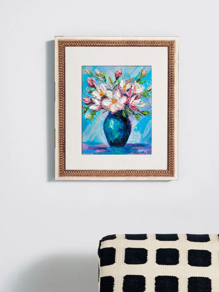 Magnolia Painting Flower Original Art Impasto Oil Painting 7x9 Blossom Painting Abstract Bouquet Painting Birth Month Flower by ArtFromVictoria