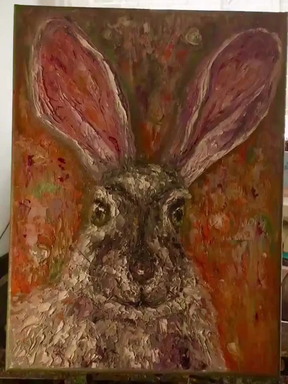 Hare painting,3 d canvas art,original oil painting,home decoration,kids room wall art,no frame needed.