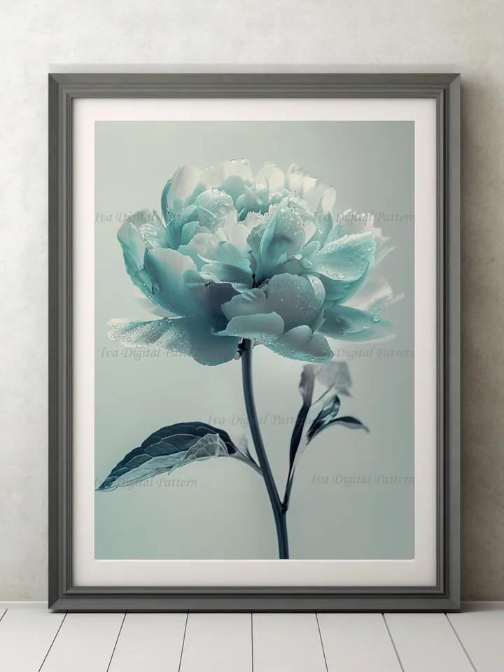 Digital Blue Flower Peony Art Print Abstractionism  , Modern Wall Art Decor, Digital Prints, Instant Download AI