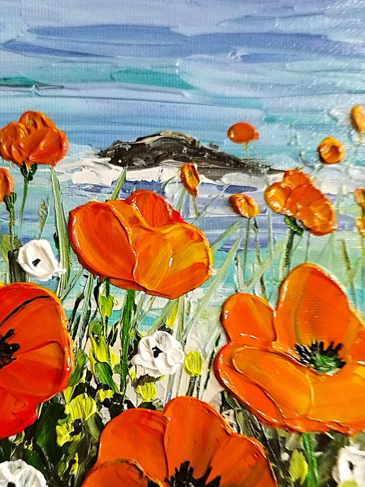 Vibrant California Poppies Textured Landscape Painting Artwork