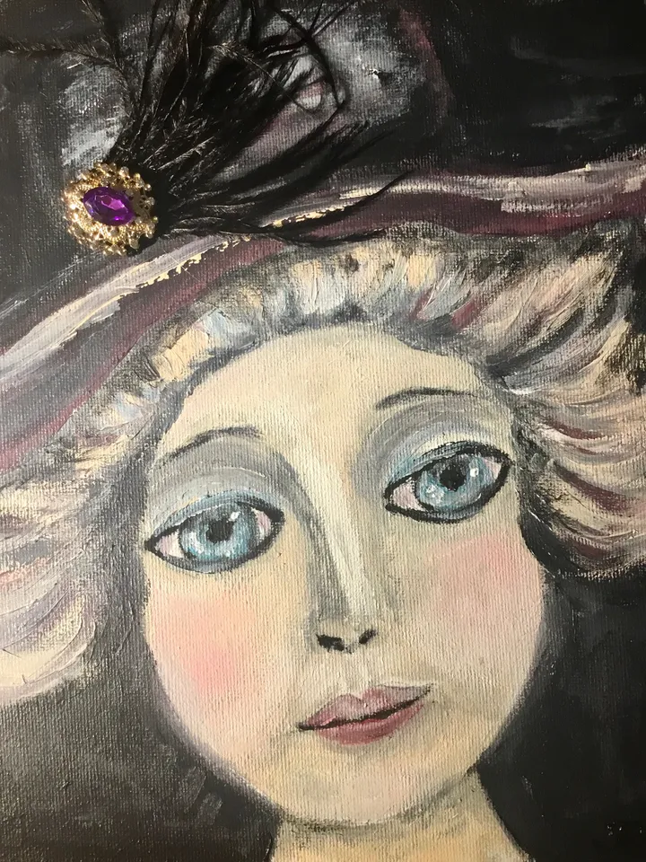 Victoria doll,original mix media painting on 3 d canvas,one of a kind, fantasy antique doll painting,gift,home decoration
