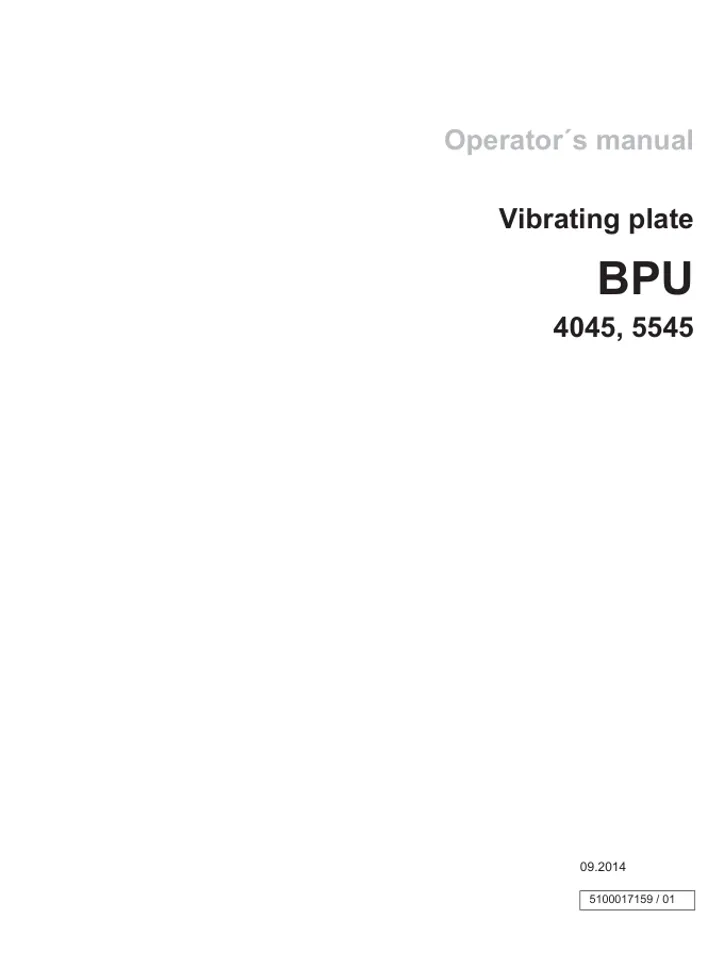 WACKER NEUSON BPU5545 VIBRATORY PLATE OPERATORS MANUAL