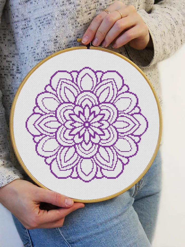 Mandala set cross stitch pattern download PDF, Monochrome embroidery, Floral ornament cross stitch chart, Simple mandala digital PDF #S21