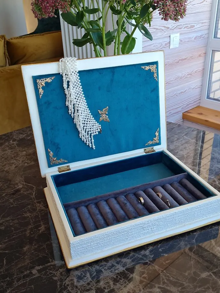 Large white jewelry organizer box Antique jewelry box for women Jewelry box wood