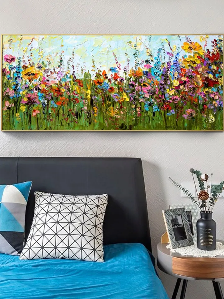Original painting,Large wall art,Boho wall décor,Flower painting, Color oil painting, Home decor, Modern art, Abstract art,Bedroom decor