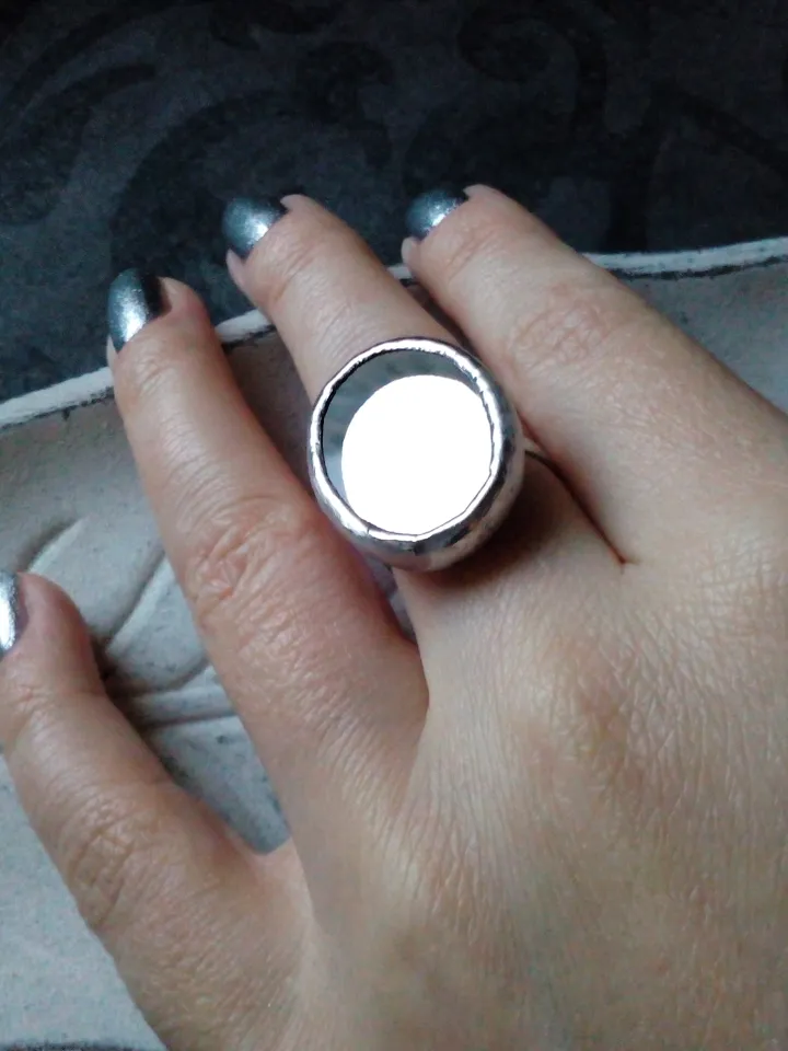 Mirror oval ring, Halloween ring, witchy aesthetic, tin soldered glass ring, stained glass ring, protection ring