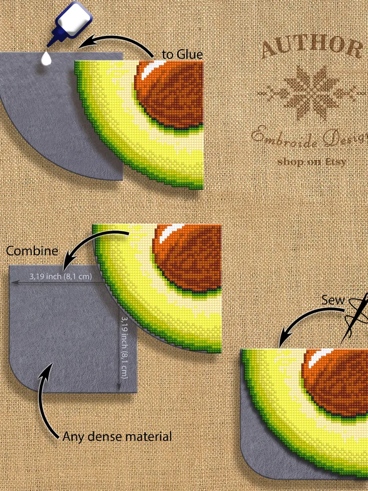 Corner bookmark cross stitch pattern PDF download Avocado cross stitch chart, Tropical Fruit bookmark corner digital PDF Avocado lover #B243