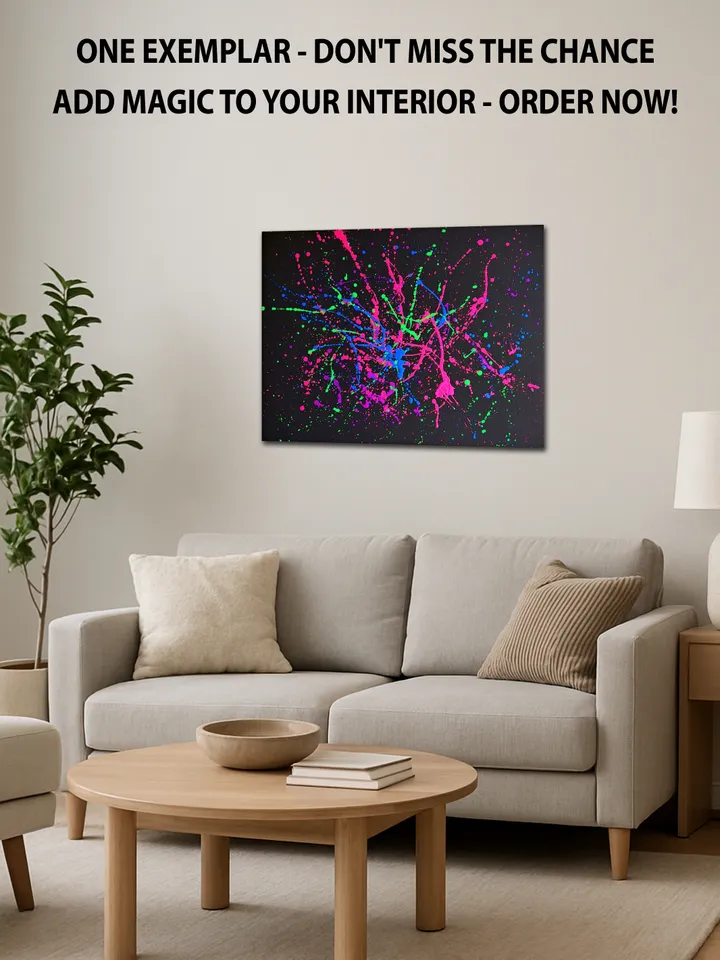 "Night Berlin" neon splash oil painting on canvas fluorescent art abstract art original black light painting