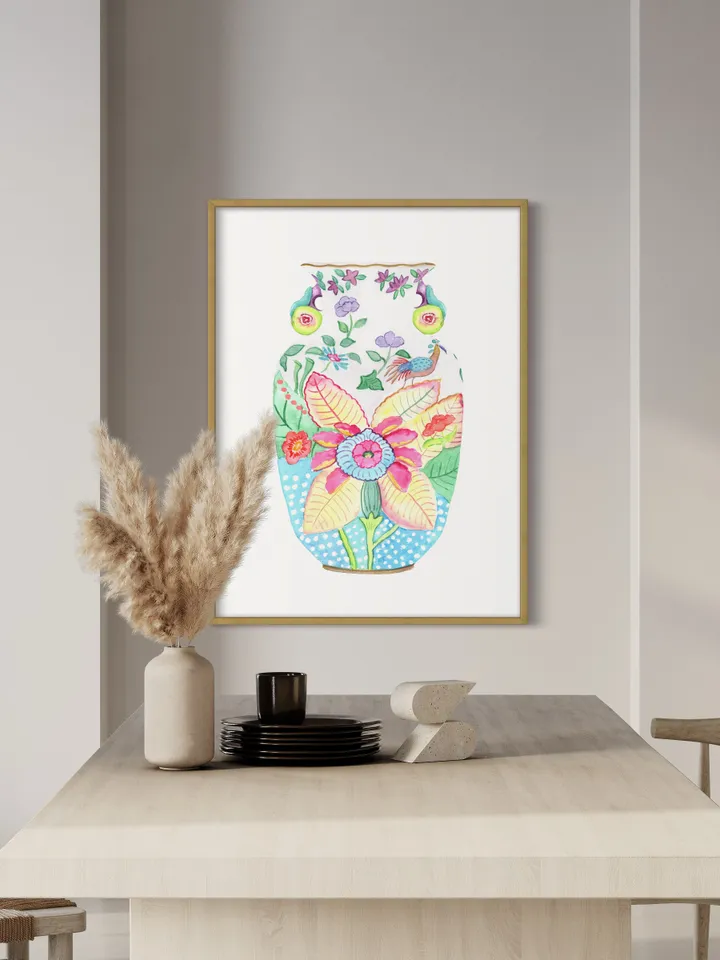 Chinoiserie Vase Art Watercolor Painting Chinoiserie Chic Asian Art Print Ginger Jar Art Vintage Chinoiserie Wall Art Print Floral Decor Art