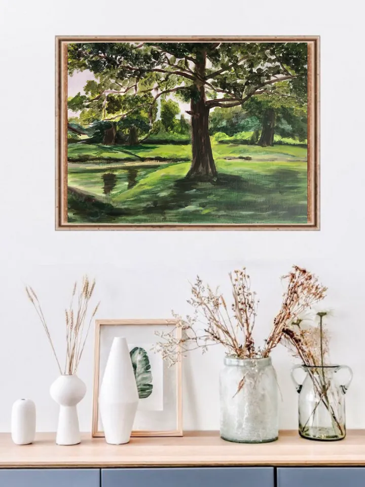Old oak wall art modern artwork landscape 12 by 16 inches original acrylic painting hand painted