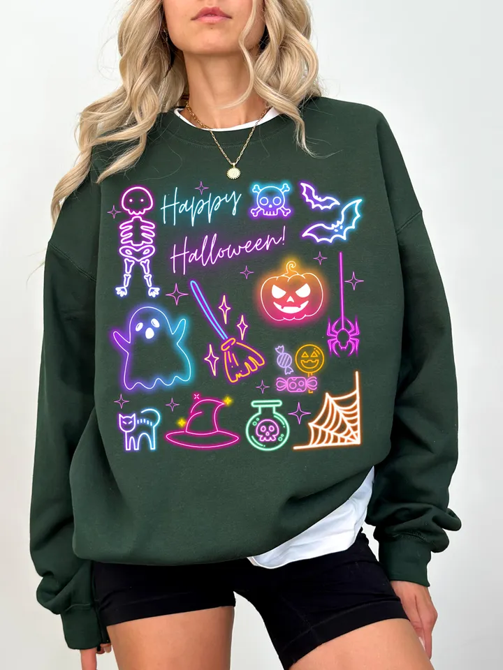 Happy Halloween Neon Png, Halloween Ghost Neon png, Halloween Mama Png, Spooky Season Png, Social Club Png, GirlyHalloween Png