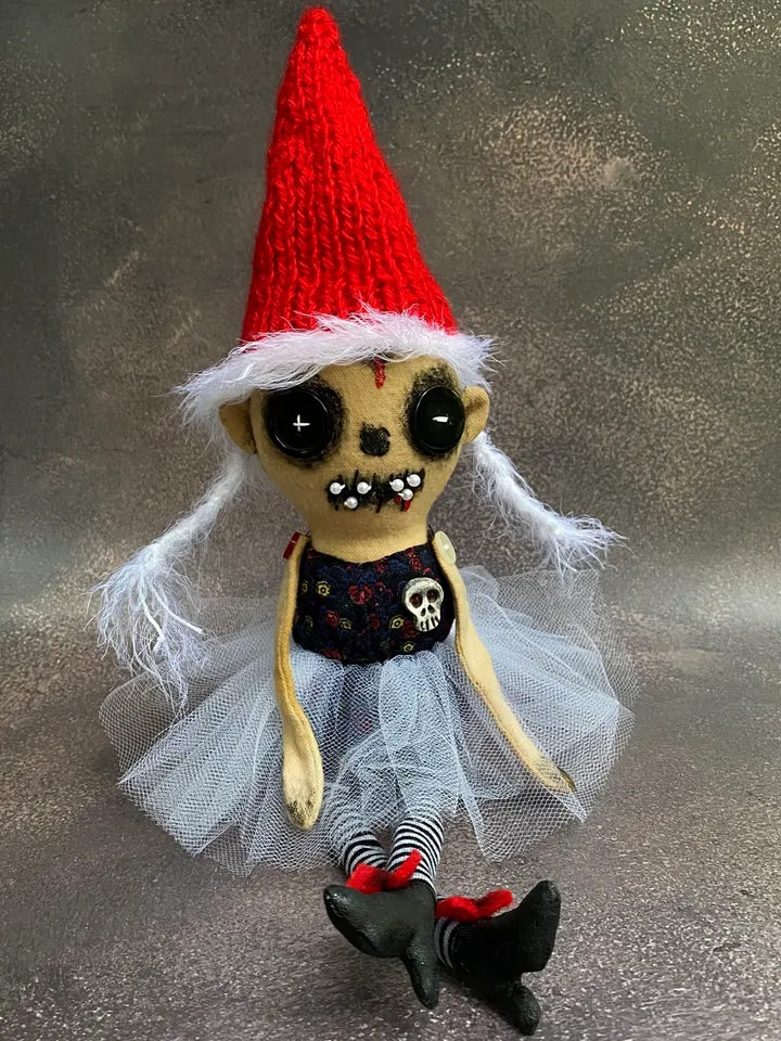 Goth christmas . Shelf sitting christmas elf . Halloween . Rag doll . Creepy  dolls . Handmade doll .Gothmas  .