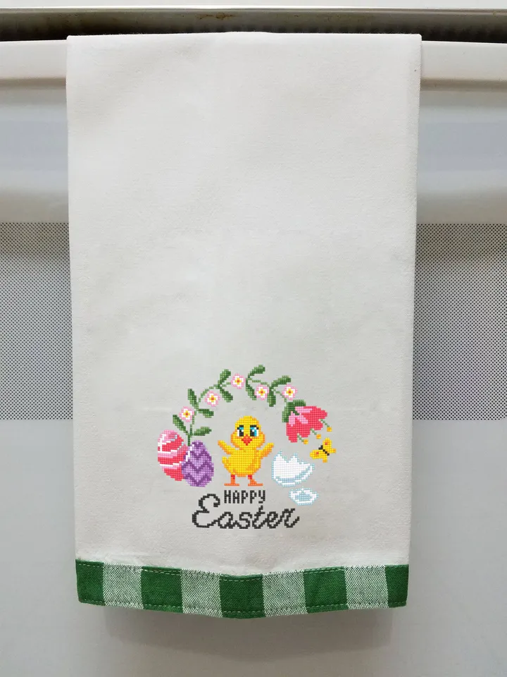 Happy Easter cross stitch pattern PDF Small easter chick cross stitch chart, Easter pattern digital PDF, Easter eggs, Spring flowers #T37