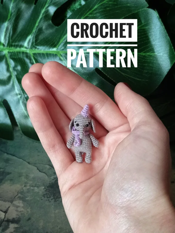 Crochet elephant toy pattern. English Pattern. Little elephant toy pattern. DIY cute elephant. Crochet miniature pattern