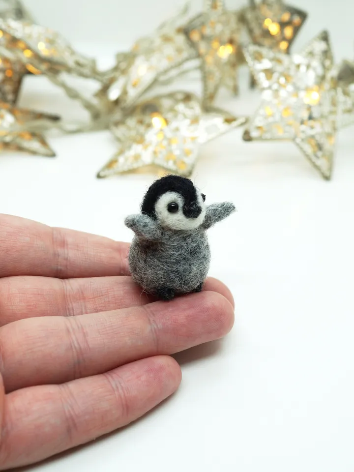 Tiny needle felted baby penguin, felted miniature, made to order
