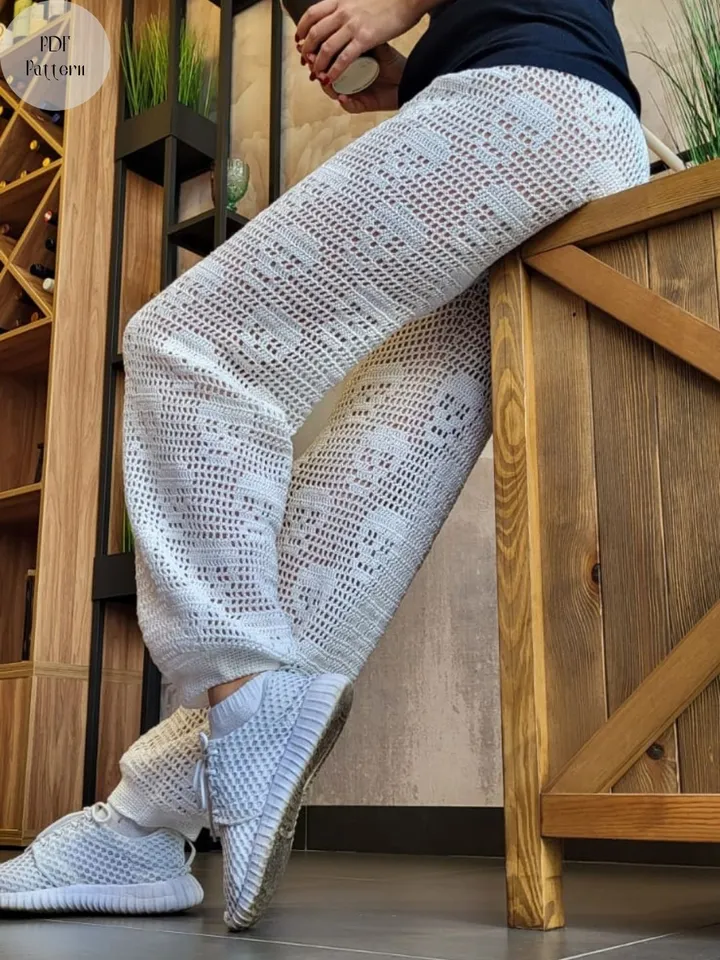 Crochet pattern skull pants, Pdf pattern of skull print pants, Halloween pants, Comfy pants, Cotton pants, Loose pants