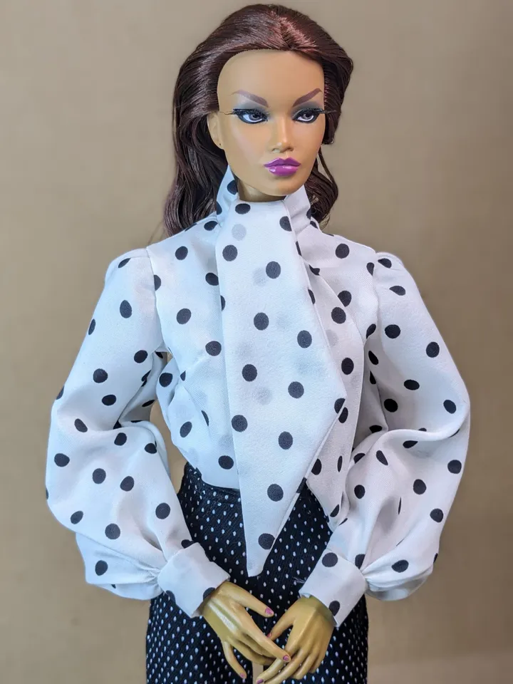 Handmade classic polka dot blouse for 16-inch Fashion Royalty dolls - FR16