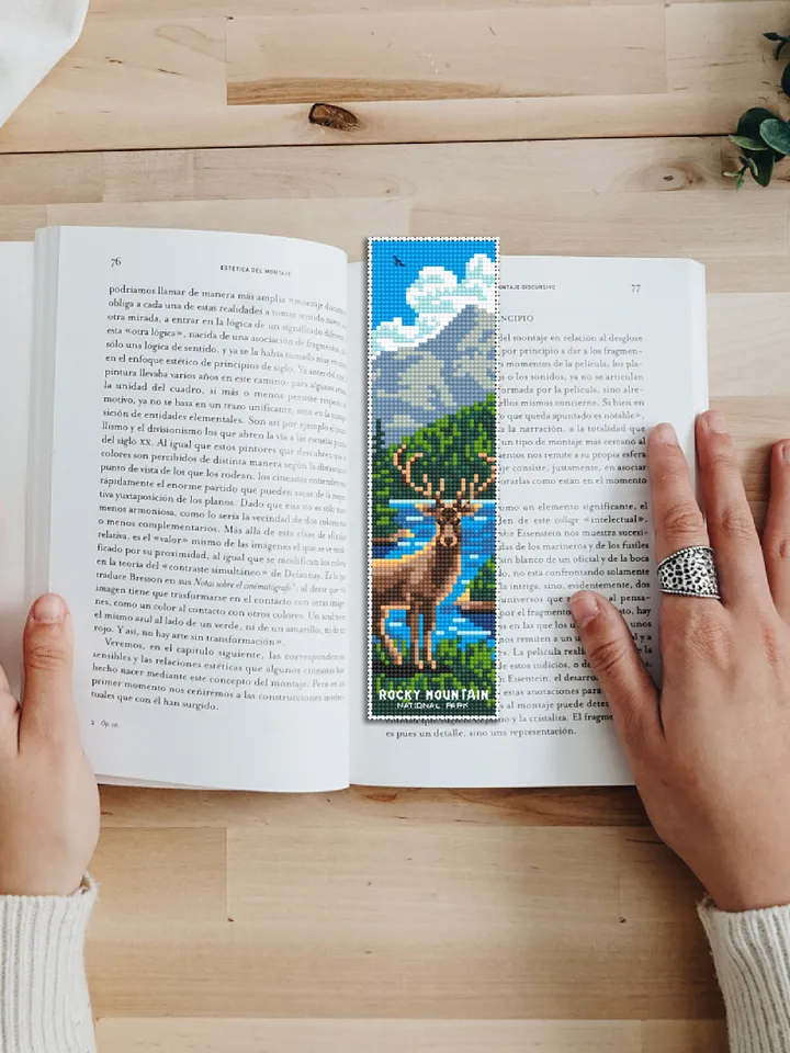 Rocky mountain national park bookmark cross stitch pattern PDF instant download Nature cross stitch chart, Deer embroidery PDF #B189