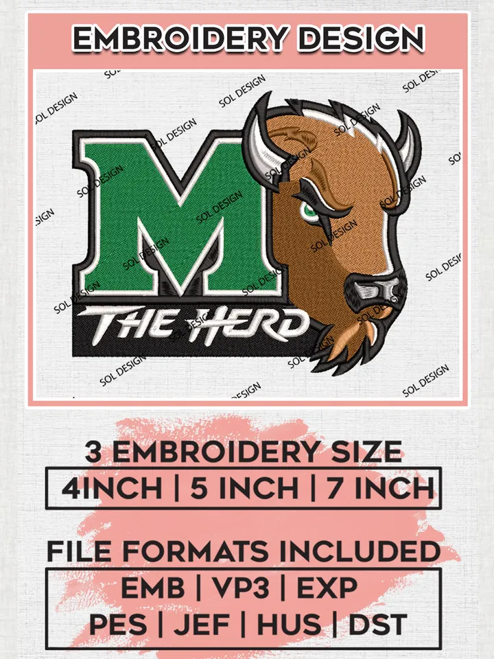 NCAA M The Herd Mascot Logo embroidery designs, NCAA Marshall Thundering Herd Machine embroidery designs, NCAA College Team Logo embroidery designs, Machine embroidery designs, Digital Download