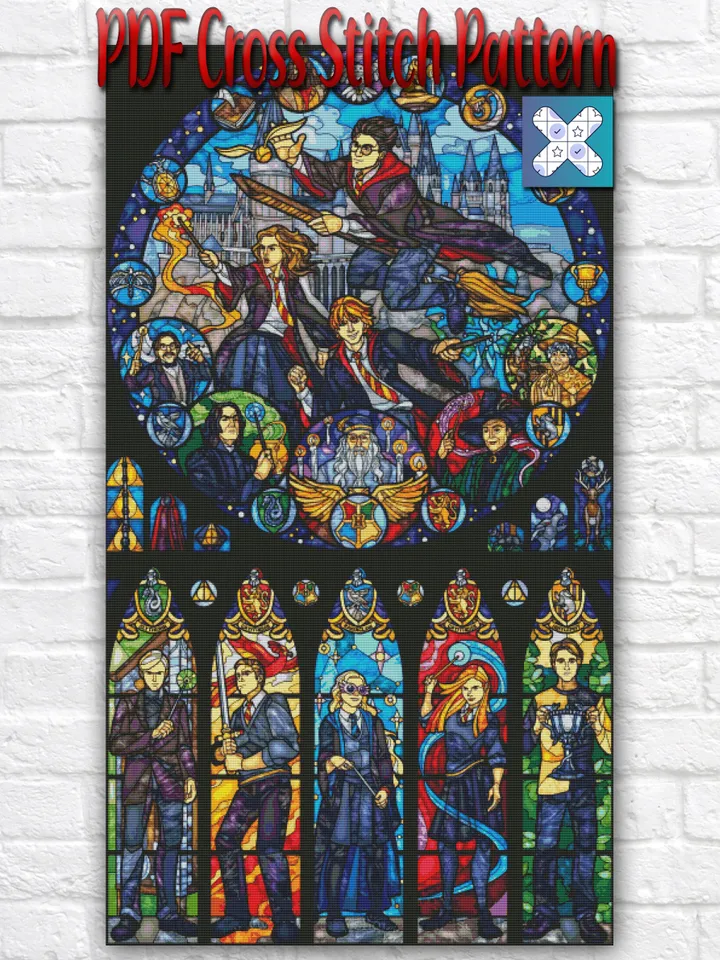 Harry Potter Cross Stitch Pattern / Hogwarts Cross Stitch Pattern / Stained Glass Cross Stitch / Counted Instant PDF