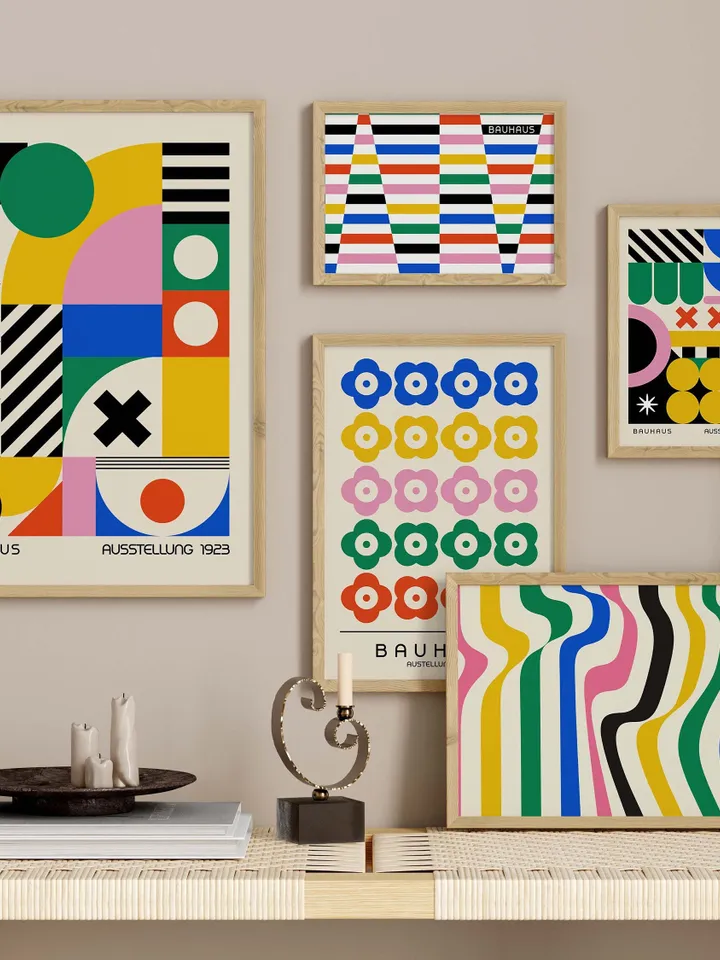 Bauhaus Wall Art Print Set of 6 Modern Abstract Minimalist Bauhaus Wall Art Colorful  Geometric printable Great for Bedroom or Living Room