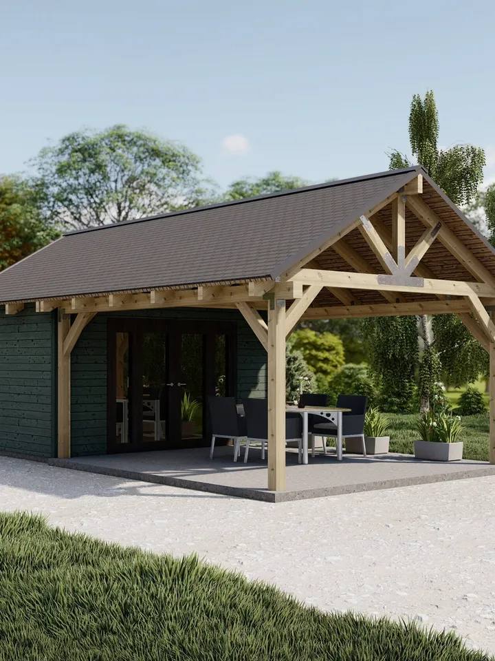 Farmhouse Pavilion Plans, 14'x26' Timber Frame Pool House Blueprints, Backyard Shed Drawings