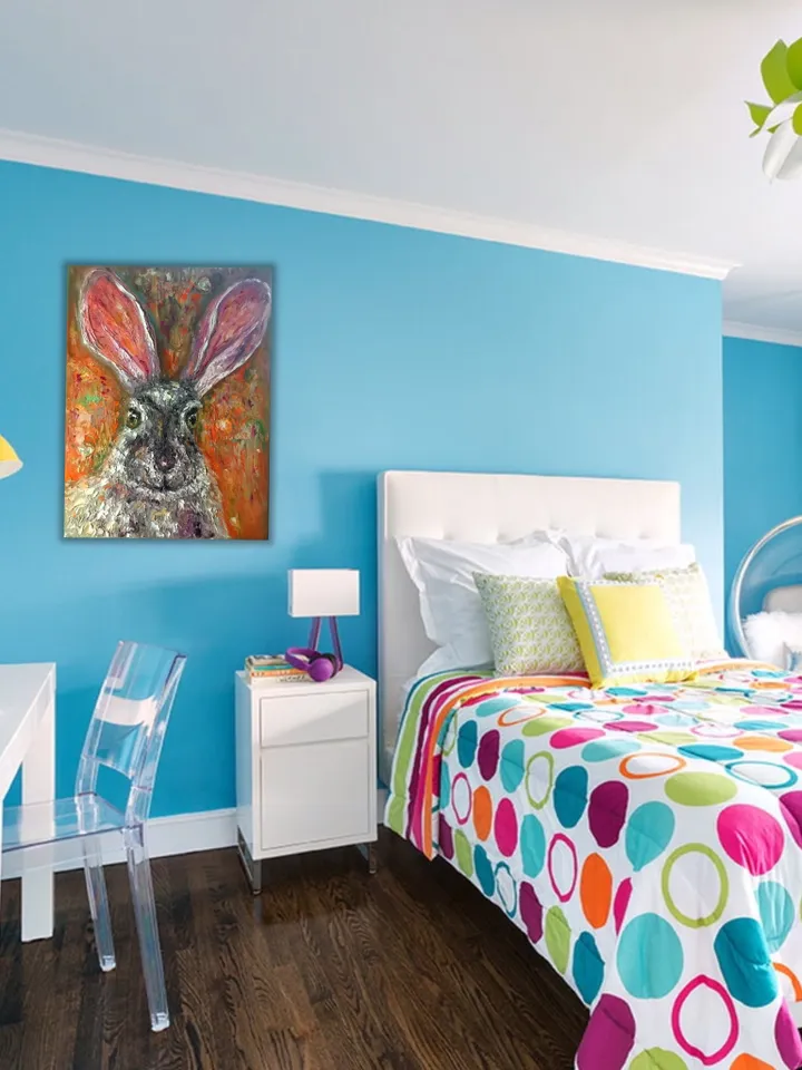 Hare painting,3 d canvas art,original oil painting,home decoration,kids room wall art,no frame needed.
