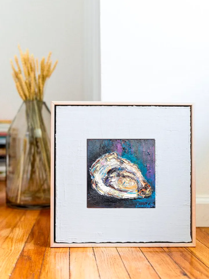 Oyster Painting Shell Original Art Impasto Oil Painting 6x6 Seafood Art Coastal Artwork Oyster Shell Wall Art Kitchen Wall Art by ArtFromVictoria
