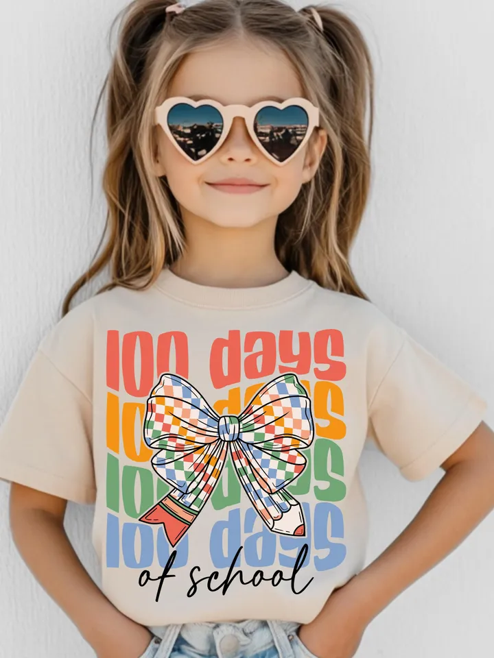 Coquette Bow 100 Days of School Png, 100 Days of School Png, Colorful Checkered Coquette Png, School Teacher Png, Teacher 100 Days Png